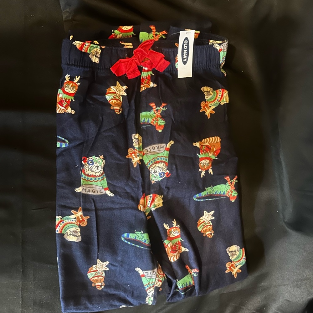 #1129 Old Navy Festive Navy Pajama Pants with Red Bow
